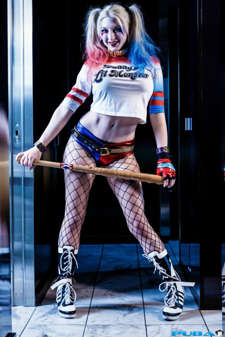 Pigtailed blonde in slutwear Leya Falcon lifts her shirt & shows her melons - #248630