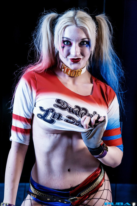 Pigtailed blonde in slutwear Leya Falcon lifts her shirt & shows her melons - #248633