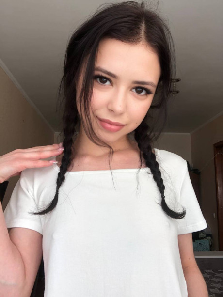 Pretty charming brunette young Molly Lo changes into a Wednesday Adams look - #110397