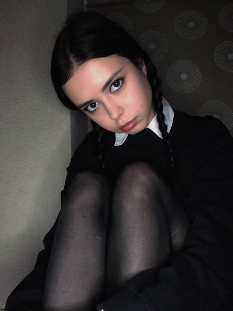 Pretty charming brunette young Molly Lo changes into a Wednesday Adams look - #110398