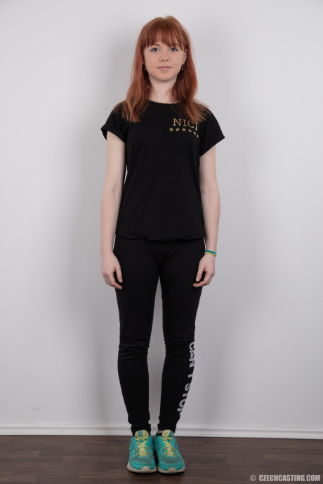 Attractive redhead amateur uncovers her barely budding boobs as she gets naked - #196667