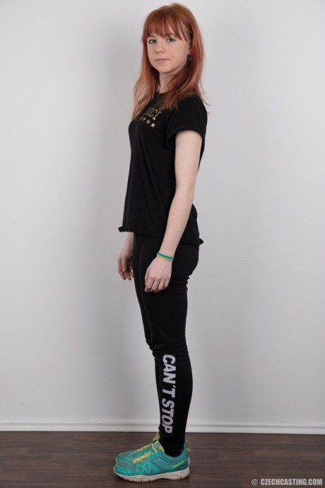 Attractive redhead amateur uncovers her barely budding boobs as she gets naked - #196668