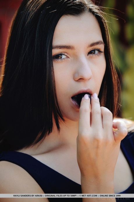 Brunette young Hayli Sanders gets totally naked out on a patio - #302813