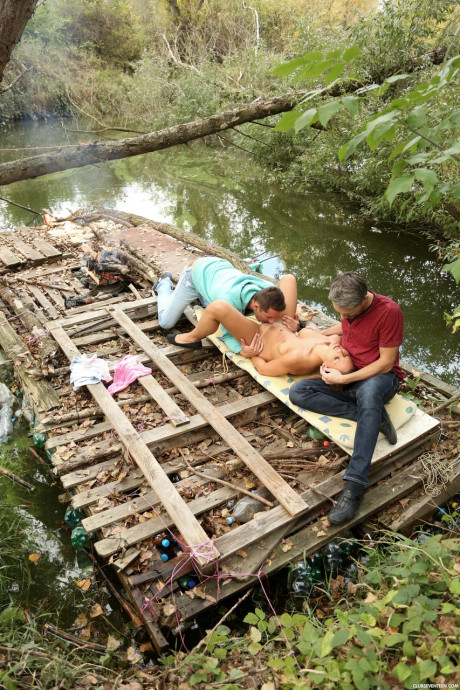 Sleazy Czech babe Naomi Bennet eats spunk in a dirty outdoor orgy - #215104