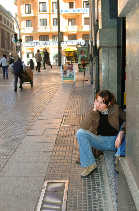 Horny brunette amateur Eva B flaunts her small titties in a red dress - #186996