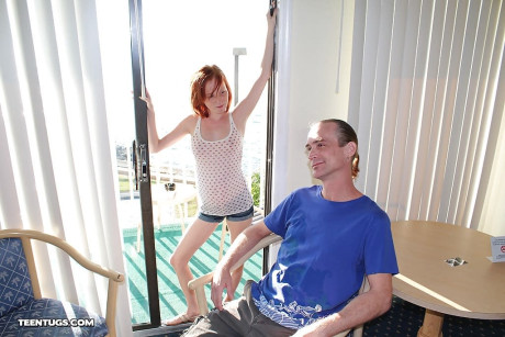 Naughty redhead young pleasing a huge boner with her little hands and breasts - #303546