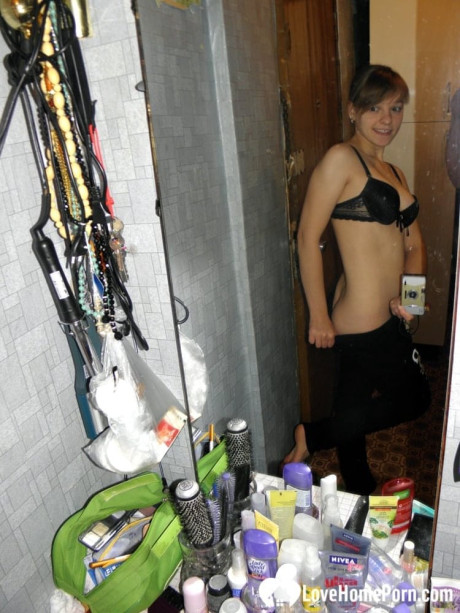 Hot teenie with natural titties undresses and takes attractive homemade selfies - #317268