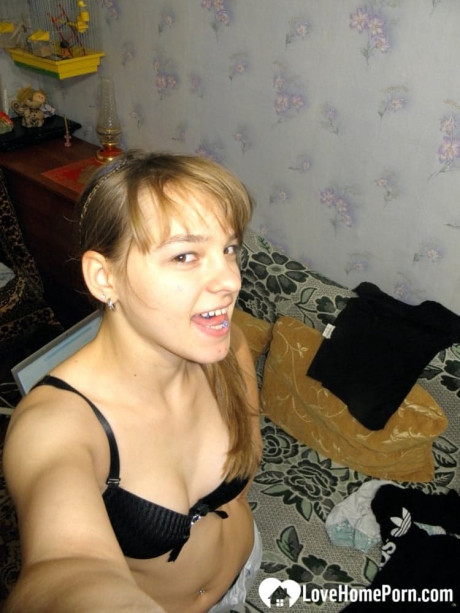 Hot teenie with natural titties undresses and takes attractive homemade selfies - #317277