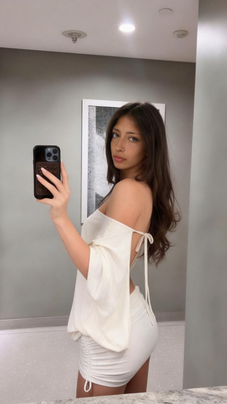 Brunette amateur takes selfie shots in a number of different outfits - #284735