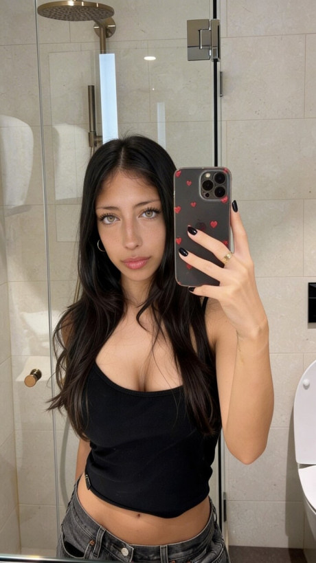 Brunette amateur takes selfie shots in a number of different outfits - #284738