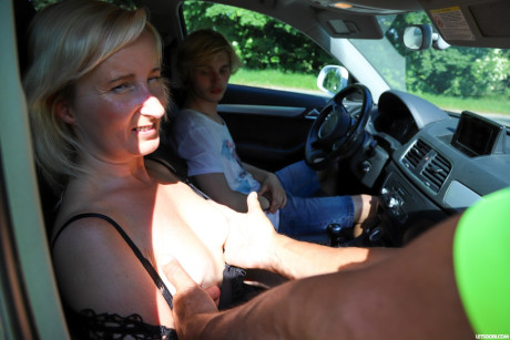 Kinky blonde older shares an mature dick with a thin twink share on a hill - #203512