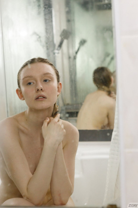 Skinny babe Cami Sembrabella shows her perky breasts while naked in a shower - #317111