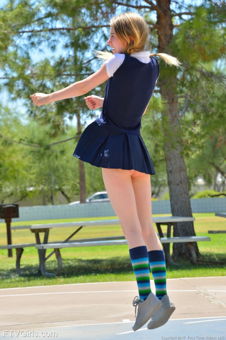 Petite pantyless young Sharlotte flashing her clit in public and stripping - #123710