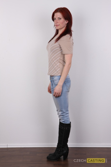 Redheaded amateur strips to stand undressed before sitting on a stool - #271975