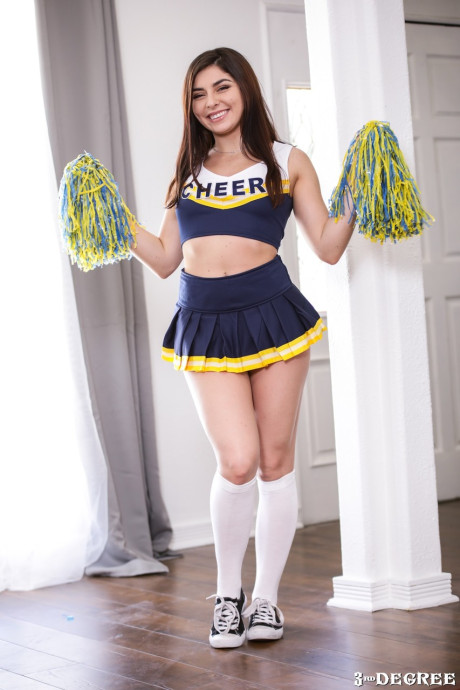 Short cheerleader strips off her lovely uniform and mounts a big black boner - #219754