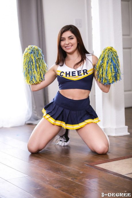 Short cheerleader strips off her lovely uniform and mounts a big black boner - #219760