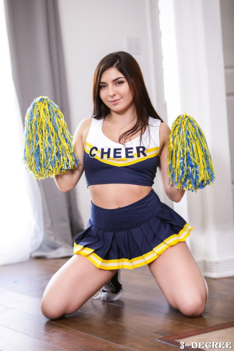 Short cheerleader strips off her lovely uniform and mounts a big black boner - #219761
