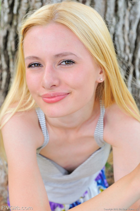 Very petite blondie sweetie Kennedy gets completely naked & spreads behind in public - #123704