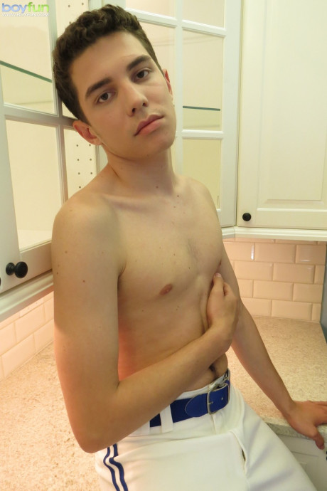 Hot twink Scott Walters unveils his small meat in a galley striptease #15717