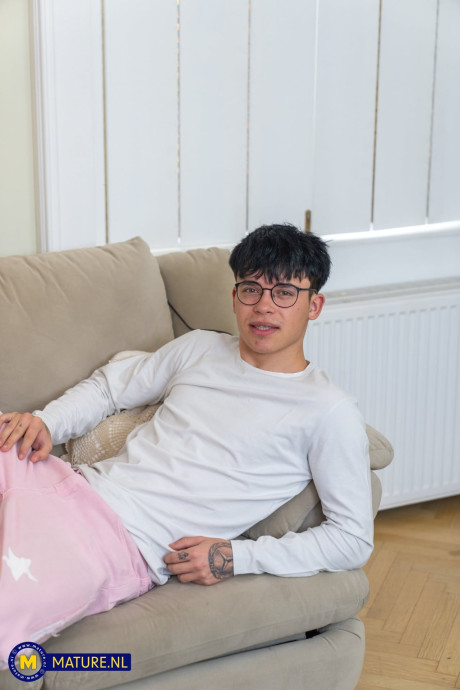 Amateur grandma is hugged by her young teen stepson during a solo engagement