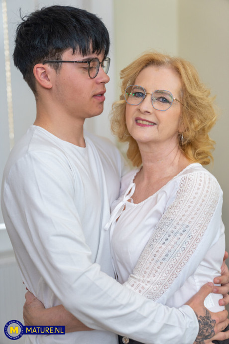 Amateur grandma is hugged by her young teen stepson during a solo engagement - #305679