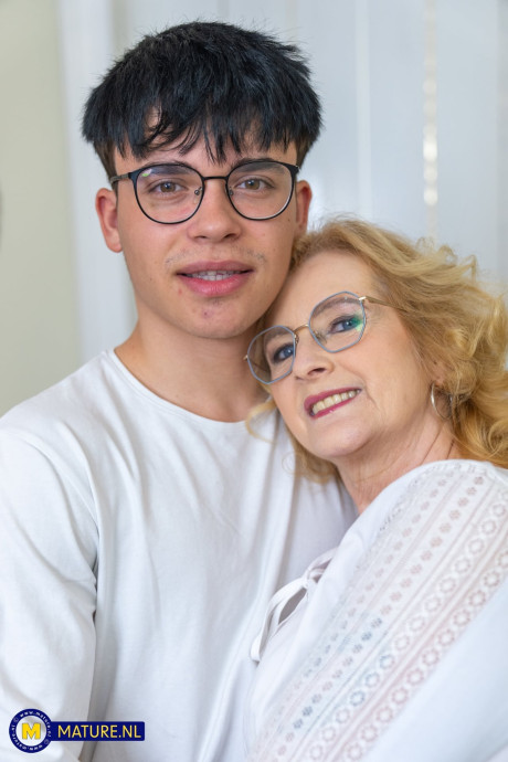 Amateur grandma is hugged by her young teen stepson during a solo engagement - #305683