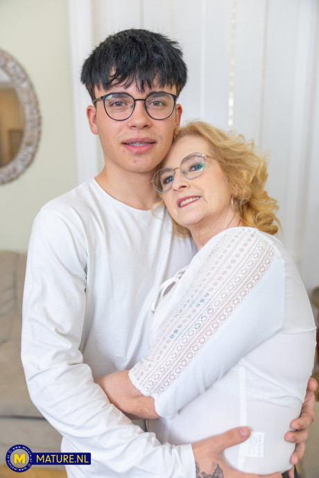 Amateur grandma is hugged by her young teen stepson during a solo engagement - #305684