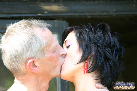 Brunette young has her first sexual encounter with an older man boy dude - #156954
