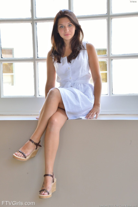 Attractive teenie Ariana shows her small butt and rubs her shaved muff outdoors #11193