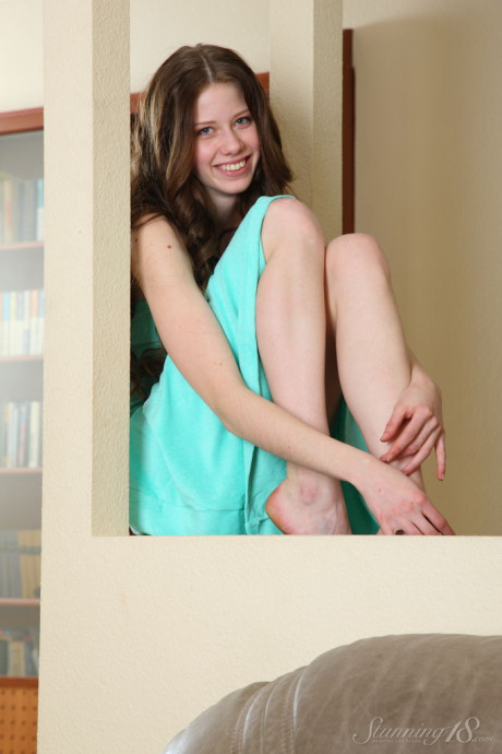 Long legged 18 year old Nicole works free of a dress for confident undressed poses - #215972