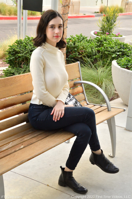 Stunning babe Giulia strips to her underwear before revealing her amazing boobies - #250231