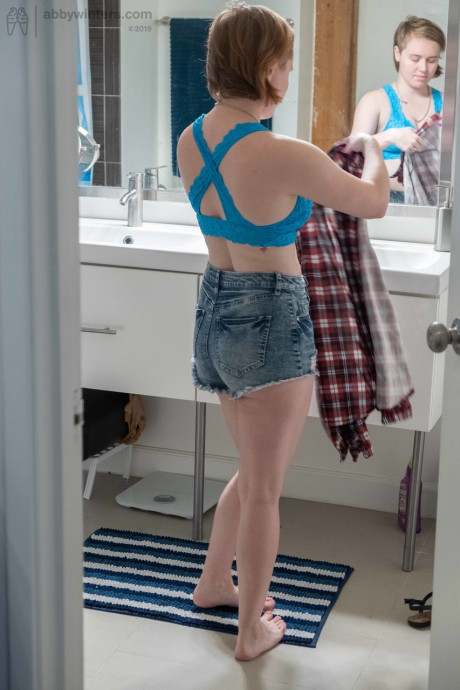 Attractive teenie with small boobs Annika gets spied on while dressing in the toilet - #110220