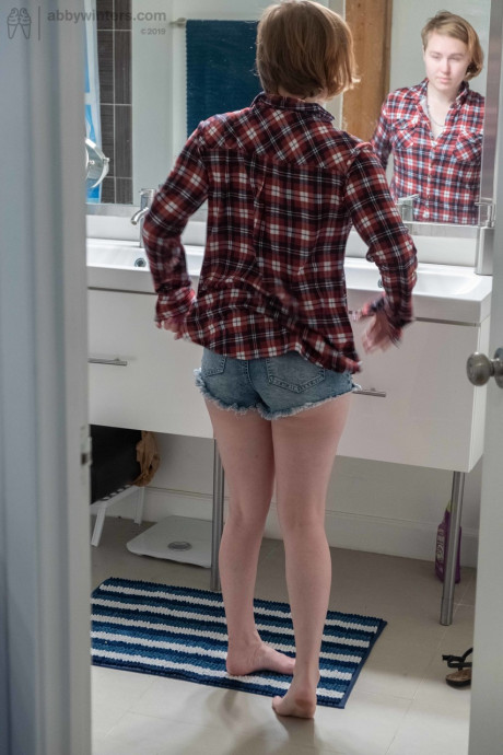 Attractive teenie with small boobs Annika gets spied on while dressing in the toilet - #110227