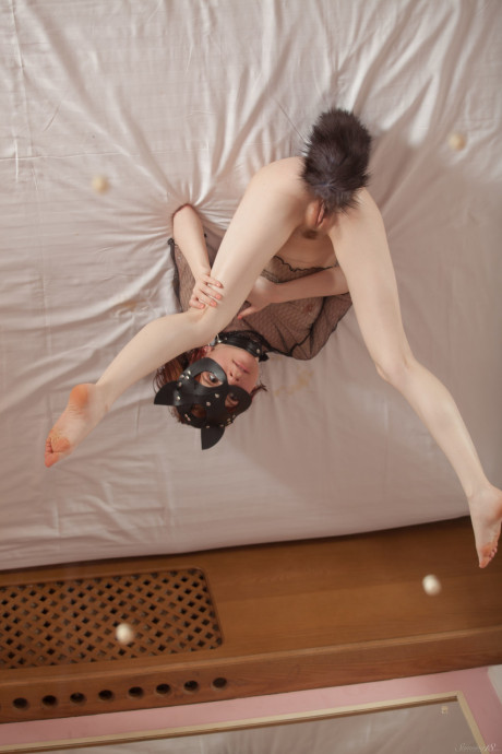Masked slave slut GF chick Renzi stripping and masturbating in a slutty solo #8701