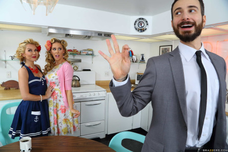 Yellow-haired housewives in retro attire have lesbian sex after fiance goes to work - #301974