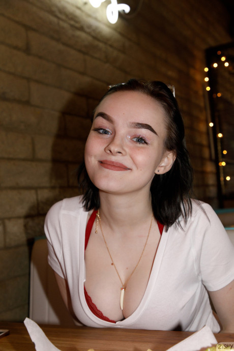 Brunette teenie Vonnie Bean teases with her large juggs in a full tub - #117623