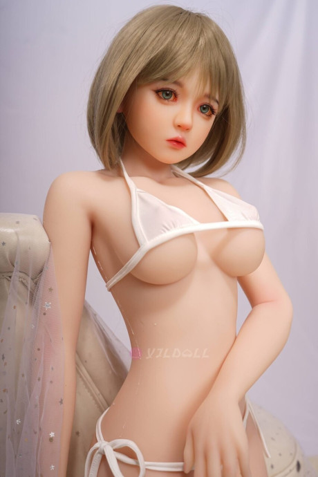 Sex doll with striking eyes and perky breasts gets naked on her knees - #278437
