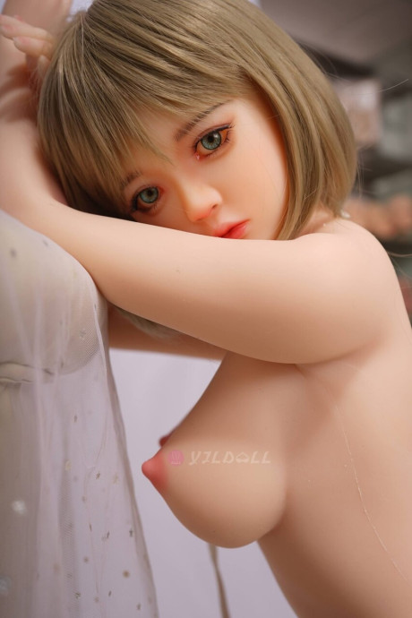 Sex doll with striking eyes and perky breasts gets naked on her knees - #278439