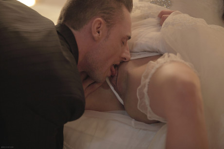 Hot young teen bride lick her new husbands schlong and fucks cowgirl on wedding night - #290199