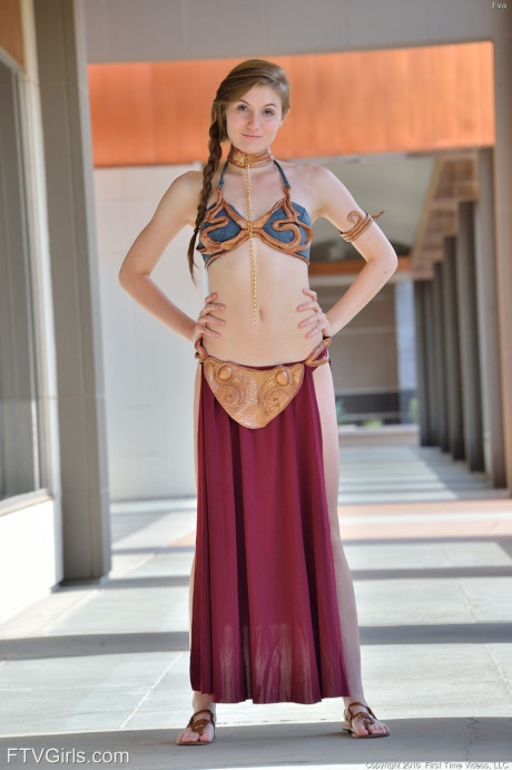 Adorable teenie in a princess costume Eva toys her twat in public - #212028