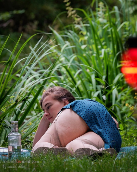 Brunette skank girl gets caught exposing her cleavage in public places - #311940