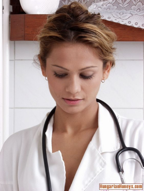 Hot nurse Eva Roberts strips to her stethoscope while working on her studies - #283873