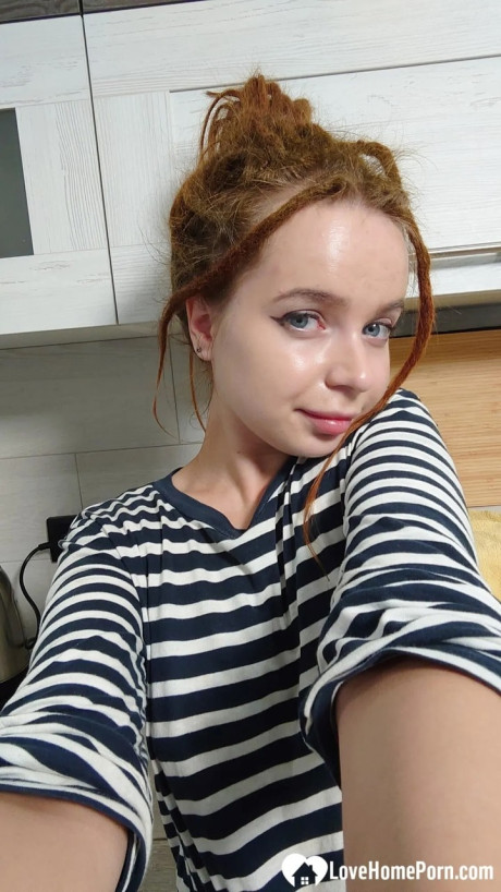 Playful redhead amateur exposes her tiny breasts in her selfie compilation #12213