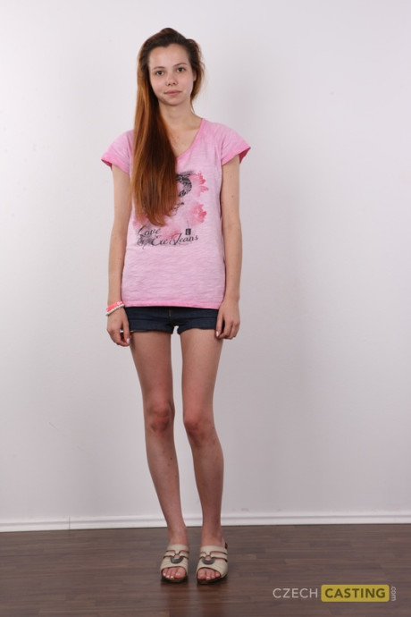 Petite ginger strips to her underwear before showing her bald twat - #278903