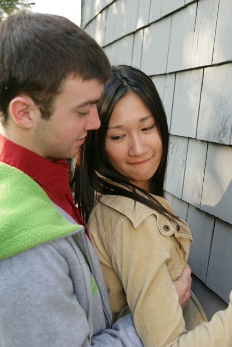 Oriental teen Tai Lee Liam and her BF have sex up against siding - #296435