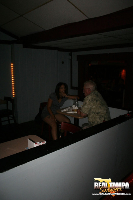 Playful amateur mature swinger wives teasing and French kissing at a party - #153900