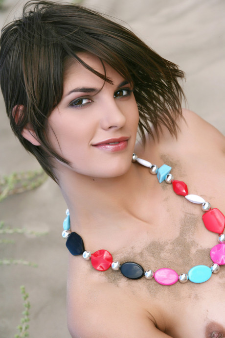 Naked teen babe Demi A posing in the sand and teasing with her pretty body - #213710