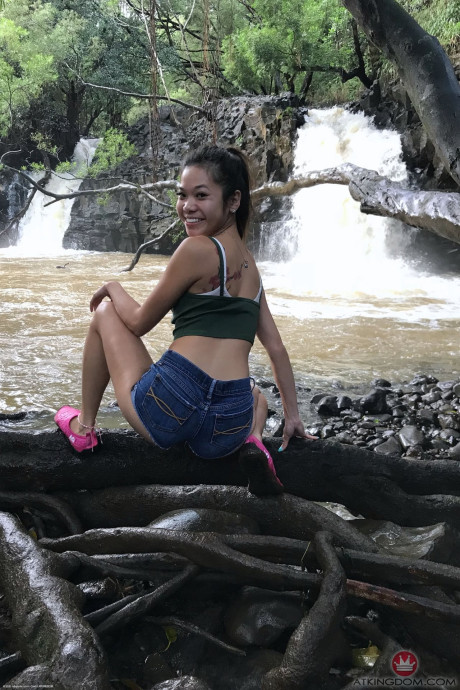 Teenie Vina Sky exposes her small boobs and spreads her cunt in exotic locations - #307995