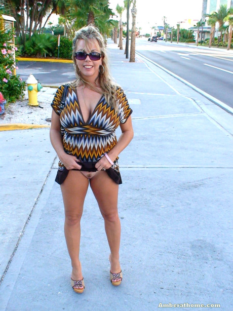 Busty amateur Amber Lynn Bach flashes in public whenever she gets a chance - #123107