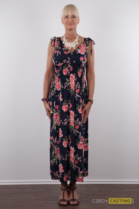 Older blonde skank woman Daniela stands proud and straight during undressed posing debut #10252